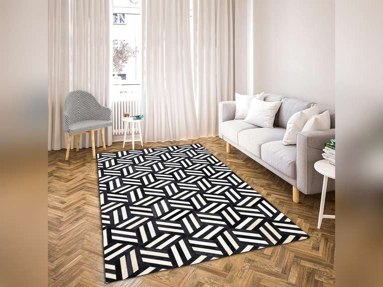 (Similar)Handmade Patchwork Cowhide Modern Leather Area Rug 3x5 Modern Geometric Cubic Design 90