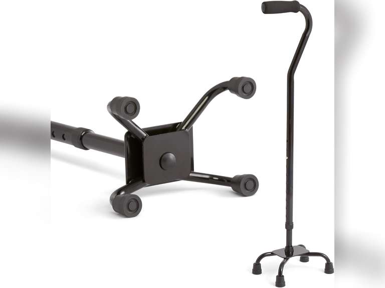 Medline Aluminum Quad Cane with Small Base for Balance, Knee Injuries, Leg Surgery Recovery & Mobility, Portable, Lightweight Walking Aid for Seniors & Adults, Black 23