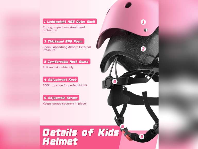 Kids Bike Helmet Set, Adjustable Helmet for Ages 3-5 Year Girls, Toddler Pad Set with Knee and Elbow Pads for Bike, Roller, Skating, Scooter, Longboard and More Sports, pink 29