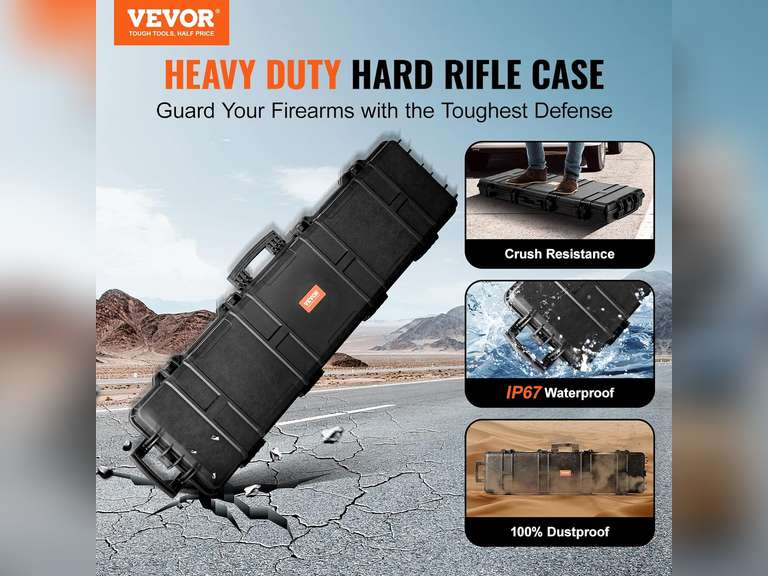 VEVOR Rifle Case, Rifle Hard Case with 3 Layers Fully-protective Foams, lockable Hard Gun Case with Wheels, IP67 Waterproof & Crushproof, for Two Rifles or Shotguns, Airsoft Gun 85