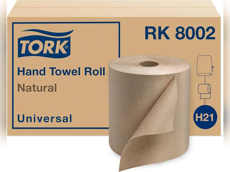 Tork Natural Paper Hand Towel Roll H21 100% Recycled Fiber, Universal Fit 12 Rolls x 800 Ft (GEN1804) 75