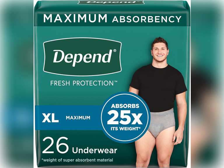 Depend Fresh Protection Adult Incontinence Underwear for Men, Disposable, Maximum, Extra-Large, Grey, 26 Count, Packaging May Vary 21