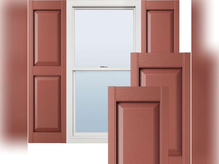 14 3/4"W x 55"H Lifetime Vinyl, Standard Two Equal Panels, Raised Panel Shutters, w/Installation Shutter-Lok's & Matching Screws (Per Pair), Burgundy Red 90