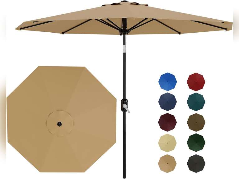 Garvee 10Ft Patio Umbrella - 8 Sturdy Ribs Outdoor Table Umbrella with Crank Lift & Push Button Tilt 73