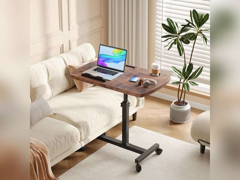 TV Trays Set of 2, Mobile Standing Stand Up Rolling Laptop Desks with Tilting Top Height Tray, Bed Tray, Tv Tray Folding Table for Bedroom, Home, Walnut Brown 45