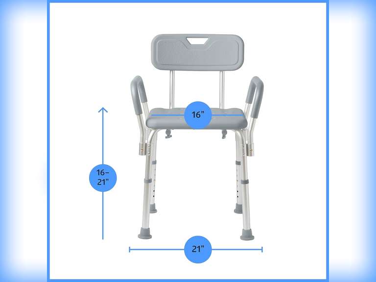 Medline Shower Chair with Back and Padded Arms, Bath Seat with Removable Back, Supports up to 350 lbs, Gray 59