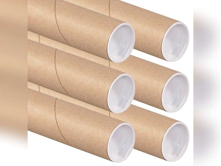 Aviditi Cardboard Tubes with Caps, 24" L x 2" W x 2" H, Pack of 6 | Poster Tube for Mailing and Storage of Blueprints, Artwork, Crafts, Long Art Holder, 24 inches 18