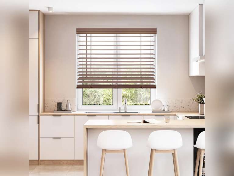 DEZ Furnishings Cordless 2" Faux Wood Blind, 22 1/2" W x 48" H, Dark Oak 25