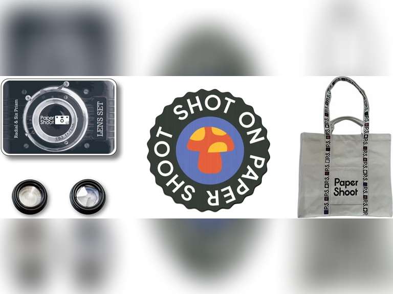 Paper Shoot Tote Bag Bundle H with Mushroom Lens Cap & 6 Prism & Radial Lenses Stylish Camera Accessory for Photography Enthusiasts 55