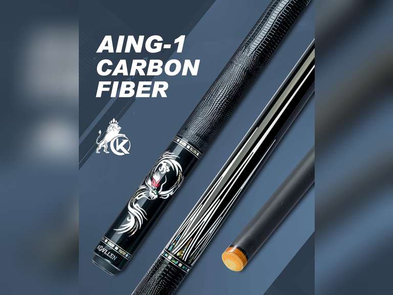 KONLLEN AS Carbon Fiber Inlay Abalone Shell Pool Cue Stick 10.5/11.5/12.5mm Leather Wrap/Wrapless Black Technology Low Deflection Billiard 499