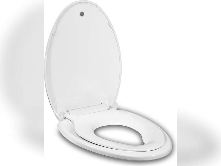 Elongated Toilet Seat Built-In Potty Training Seat, Soft Quiet Close Non-Slip Seat, Easy to Install & Clean,Magnetic Kids Seat and Cover for Elongated Oval Toilets,White 33