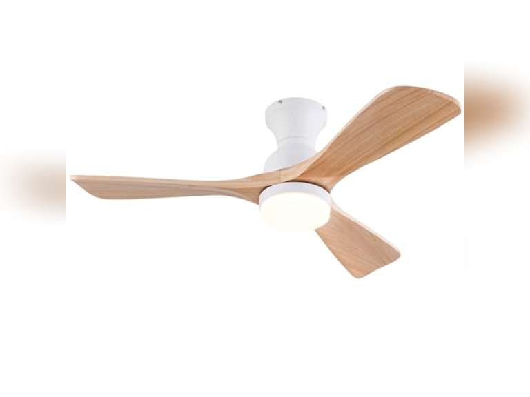 42 Inch Low Profile Ceiling Fan with Light and Remote, 3 Color Dimmable Flush Mount Ceiling Fan, 6 Speeds DC Motor, Wood Hugger Ceiling Fans with Lights, Indoor Outdoor Ceiling Fans 129