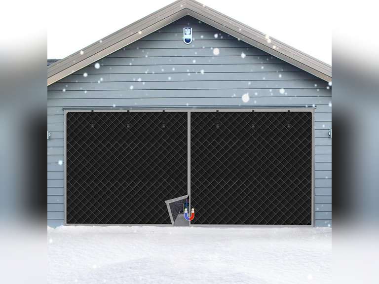 Winter Garage Door Screen, 16x7FT Insulation Kit for 2 Car, Magnetic Thermal Curtain, Thicken Screen, Temporary Cover for Patio, Black 50