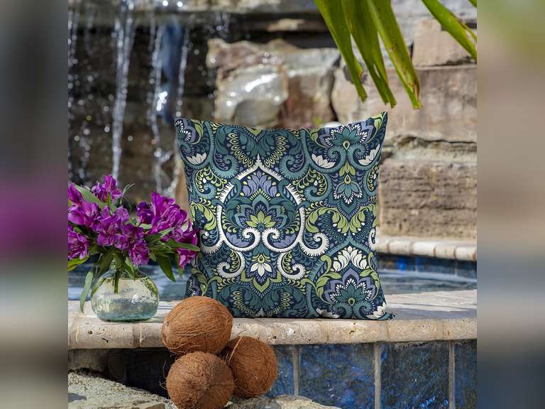 Arden Selections Outdoor Toss Pillow (2 Pack) 16 x 16, Sapphire Aurora Blue Damask 22