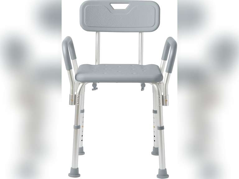 Medline Shower Chair with Back and Padded Arms, Bath Seat with Removable Back, Supports up to 350 lbs, Gray 46