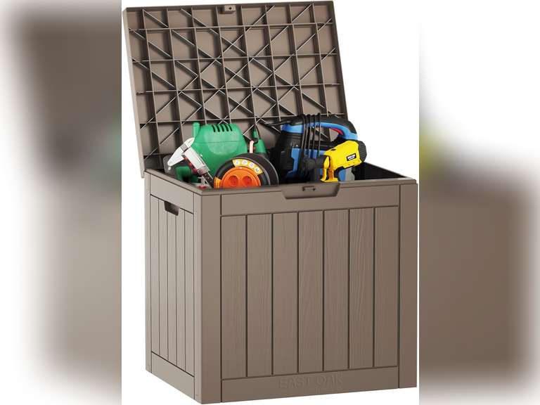 EAST OAK Outdoor Storage Box, 31 Gallon Deck Box, Waterproof Resin Storage Bin for Patio Cushions, Gardening Tools, Pool Toys, Lockable, UV Resistant, Bronze 70