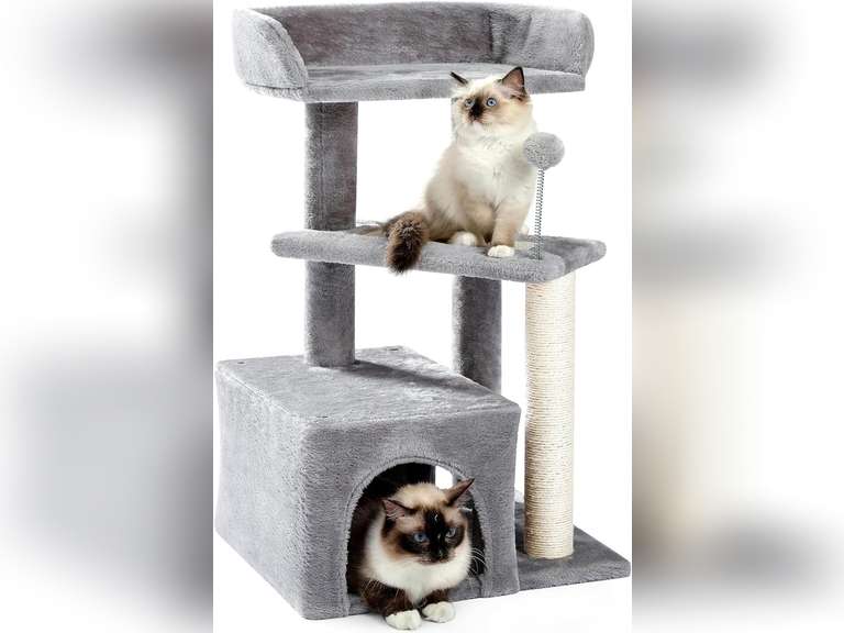 Made4Pets Cat Tree, Carpet Cat Tower Grey for Indoors Cats, Cute Wood Kitty Condo with Scratching Post and Pad, 29" Multi-Level Modern Activity Climbing Furniture for Small and Medium Cats 40
