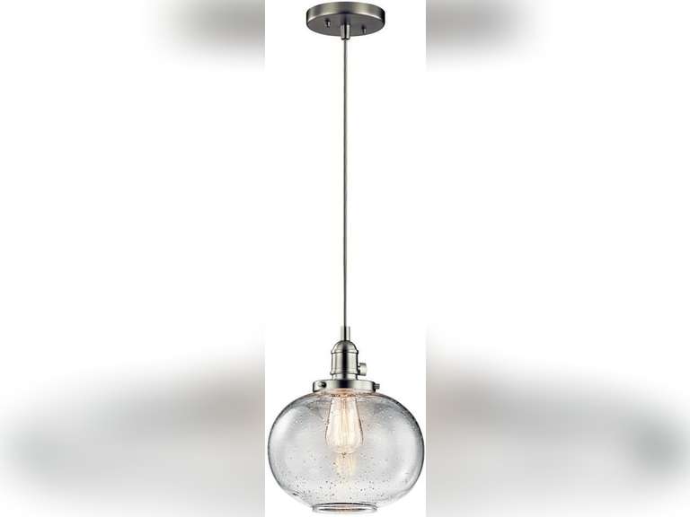 Kichler Avery 9.75" 1 Light Mini Pendant with Clear Seeded Glass in Brushed Nickel 118