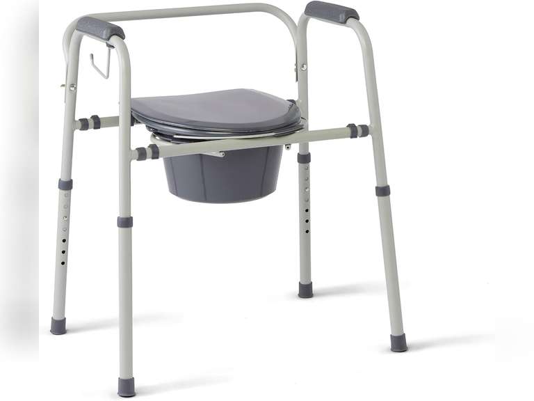 Medline Steel 3-in-1 Bedside Commode, Portable Toilet with Microban Protection, Can be Used as Raised Toilet Seat Riser, Gray 87