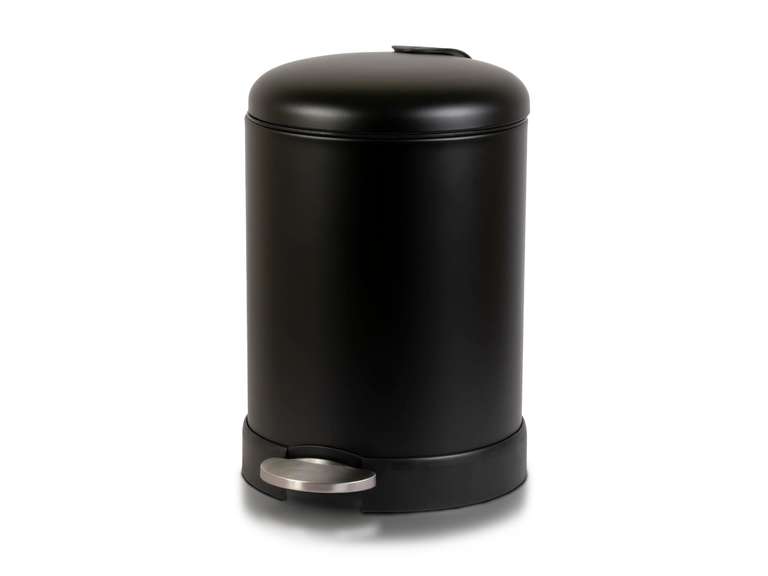 Glad Small Trash Can, 1.2 Gallon | Round Stainless Steel Garbage Bin with Soft Close Lid & Step Foot Pedal | Black Metal Waste Basket with Removable Inner Bucket, Matte Black 23