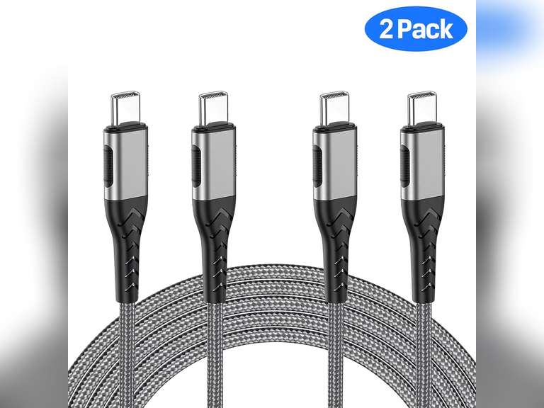 Durcord USB C to USB C Cable, 2Pack 100W 6ft USB C Charger Cable Fast Charging for Android/Phone/Pad, Type C to Type C Charger Braided USB Cable Compatible withi Phone 15 Pro Plus Max Silver 14