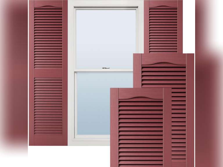 Lifetime Vinyl LL1S14X05500WN Standard Cathedral Top Center Mullion, Open Louver Vinyl Shutters, w/Installation Shutter-Lok's & Matching Screws (Per Pair), 14.5""W x 55""H, Wineberry 59
