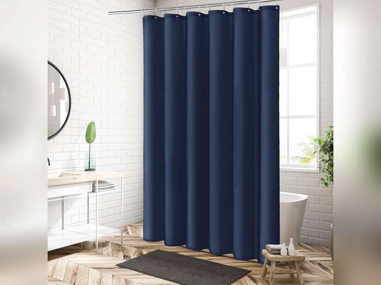MitoVilla Navy Blue Fabric Shower Curtain Liner, Simple Shower Curtain or Liner for Modern Neutral Hotel Bathroom Decor, Waterproof Cloth & Machine Washable, 12 Plastic Hooks, 72" W x 72" H 18