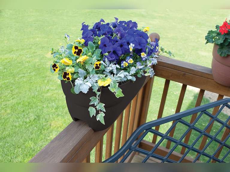 Emsco Group Bloomers Railing Planter with Drainage Holes 24" Weatherproof Resin Planter Charcoal 21