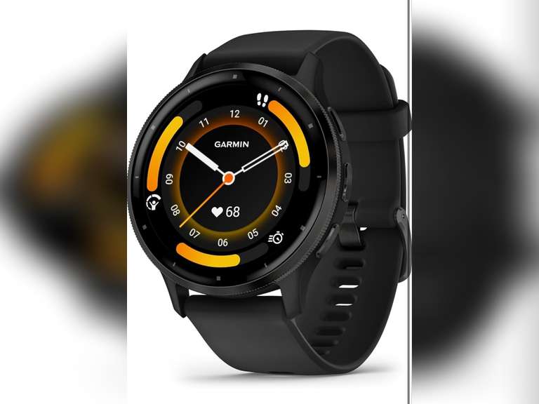 Garmin Venu 3 Slate Stainless Steel Bezel 1.4-Inch AMOLED Touchscreen Display Smart Watch with 45mm Black Case and Silicone Band 450