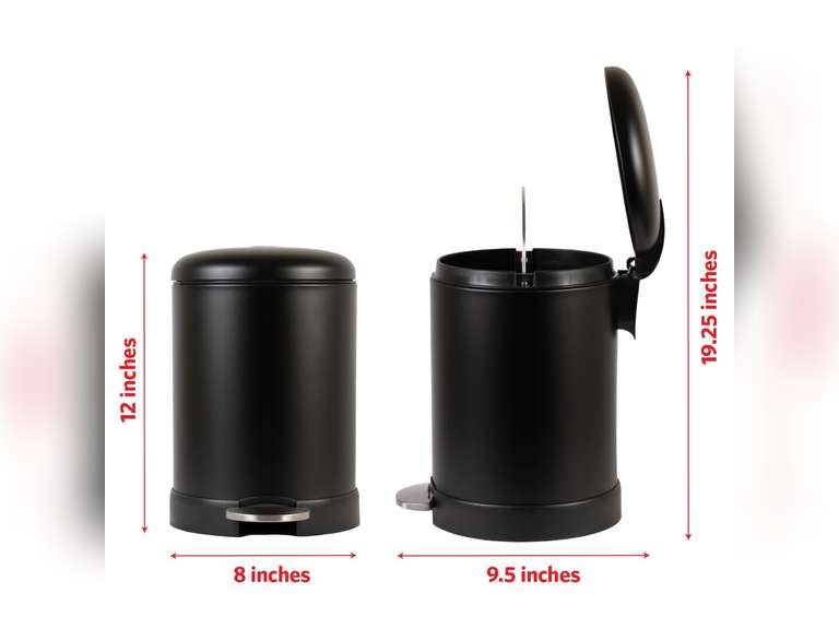 Glad Small Trash Can, 1.2 Gallon | Round Stainless Steel Garbage Bin with Soft Close Lid & Step Foot Pedal | Black Metal Waste Basket with Removable Inner Bucket, Matte Black 23