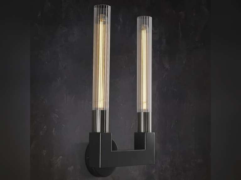 PIOUTNF Modern Black Wall Sconce,19inch Striped Glass Tube Sconces Wall Lighting,Hardwired Wall Sconces, 2-Light with Bathroom Vanity Light Fixture for Bedroom,Living Room,Dining Room 337