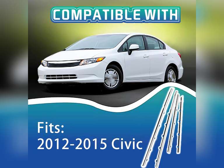 Weatherstrip Window Seal Car Window Moulding Trim, Silver Compatible with2012-2015 Civic 4 Door Sedan. OE 72450-TR0-A01 72410-TR0-A01 72950-TR0-A01 72910-TR0-A01 Set of 4 38