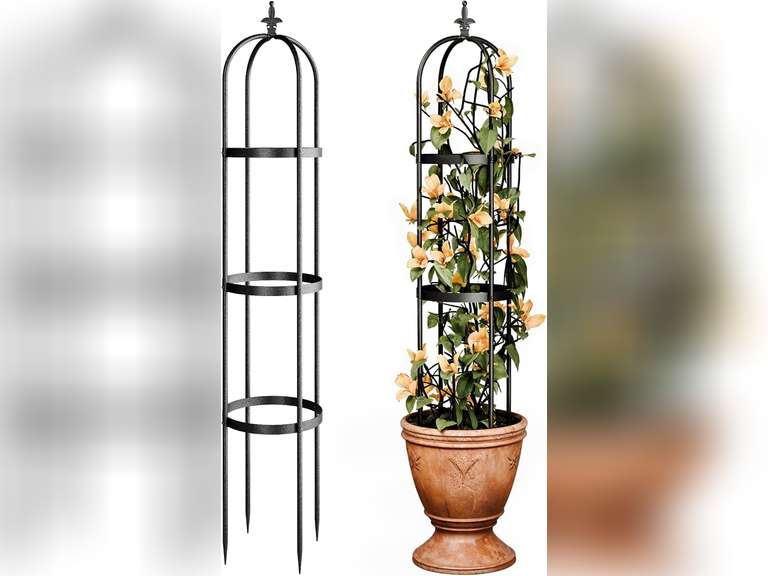Idzo Trellis for Climbing Plants Outdoor, Garden Trellis Steel, Obelisk Design Hammer Stone Coated, 72 in Upgrade 2025, Vertical Support for Climbing Plants, Decorative for Outdoor & Indoor Use 86