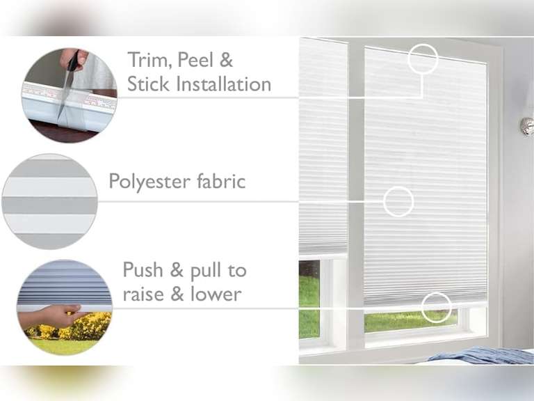 Easy Lift Trim-at-Home Cordless Cellular Light Filtering Fabric Shade White, 36 in x 64 in, (Fits windows 19"- 36") 22