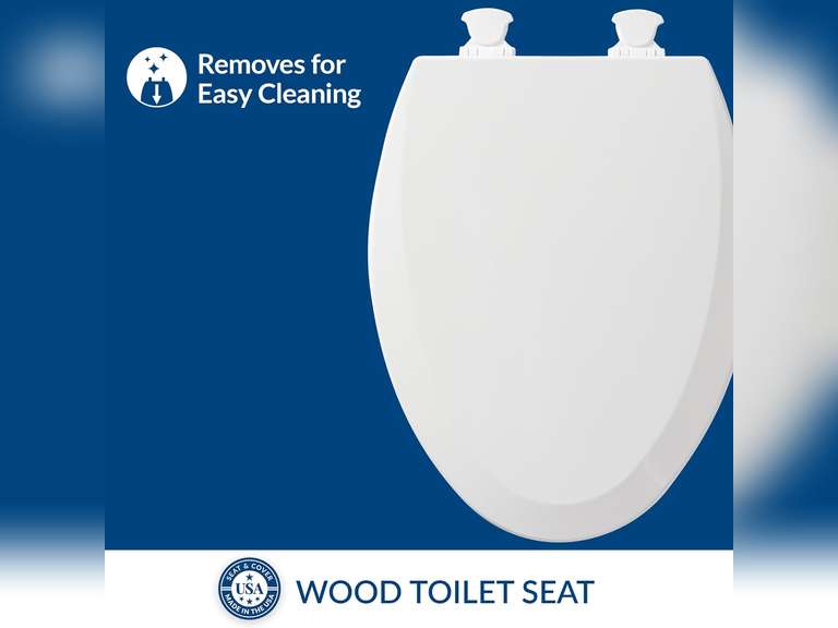 Bemis 1500EC 390 Toilet Seat with Easy Clean & Change Hinges, Elongated, Durable Enameled Wood, Cotton White ) 35