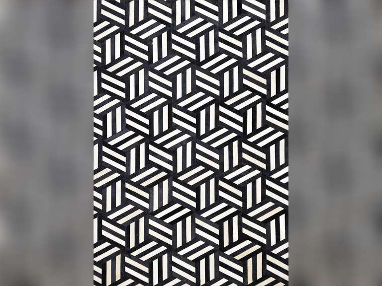 (Similar)Handmade Patchwork Cowhide Modern Leather Area Rug 3x5 Modern Geometric Cubic Design 90