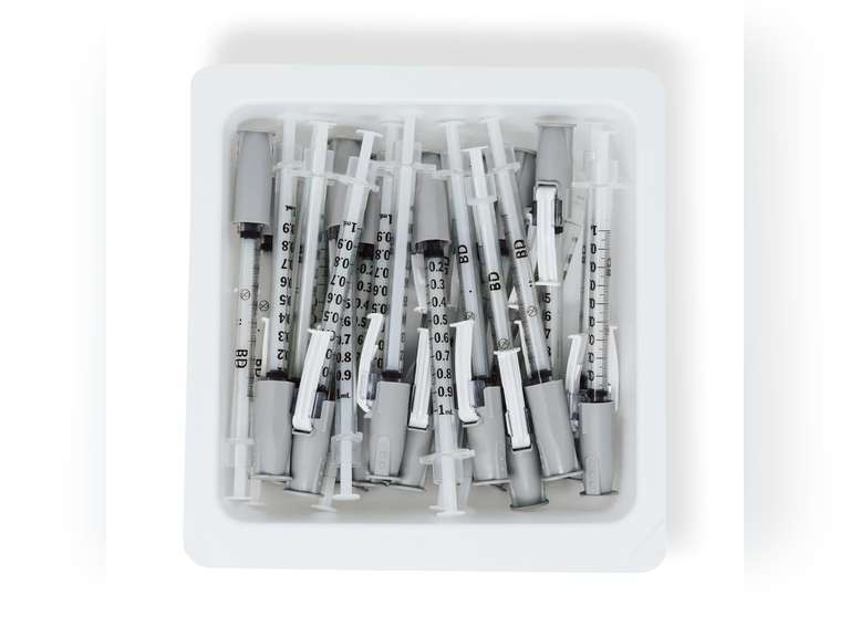 (4 pack) BD Safety Glide REF 305950 , Allergist Tray, Permanently Attached Needle, Regular Bevel, 27 Gauge x " Size, 1 mL Capacity 40