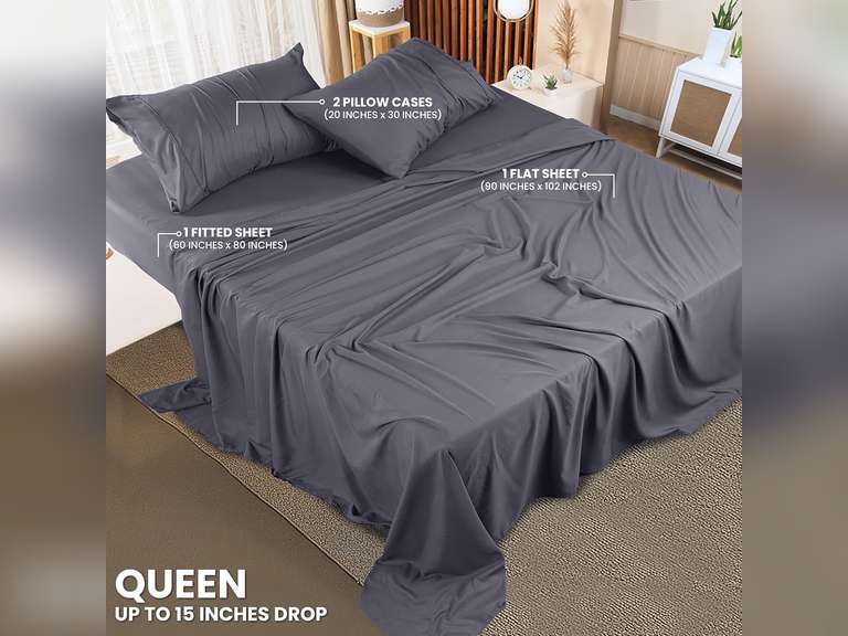 Utopia Bedding Queen Sheet Set 4 Piece Bed Sheets for Queen Size Bed, Soft and Breathable Microfiber, Includes 1 Fitted Sheet, 1 Flat Sheet and 2 Pillowcases (Grey) 16