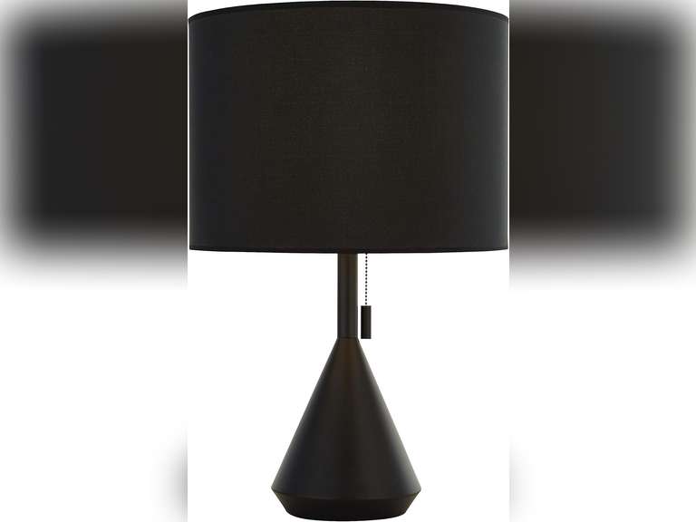 Rivet Mid-Century Modern Pull Chain Switch for Each Socket Table Lamp, 23"H, Matte Black with Gold Accents 70