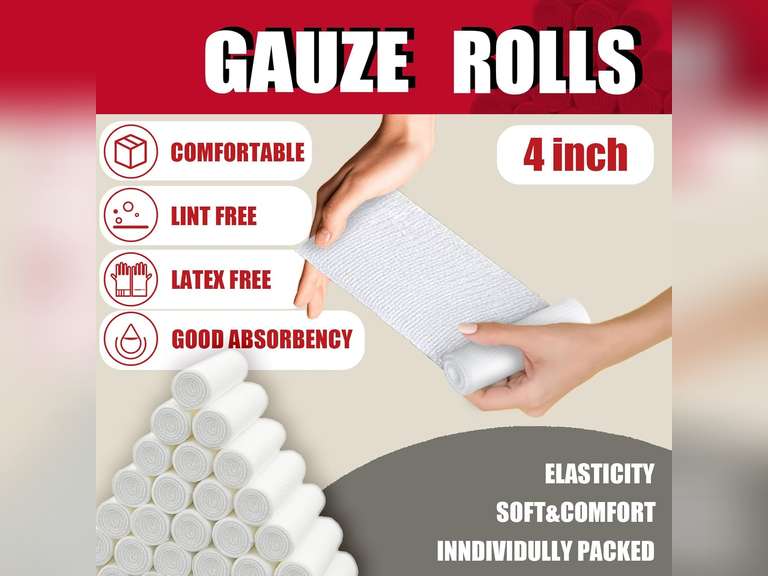 Gauze Rolls Pack of 96 4 x 4.1 yd Premium Quality Lint and Latex-Free Conforming Stretch Bandages Designed for Wound Care for Wound Dressing Support (Ideal for use as a Mummy wrap) ( open package) 24