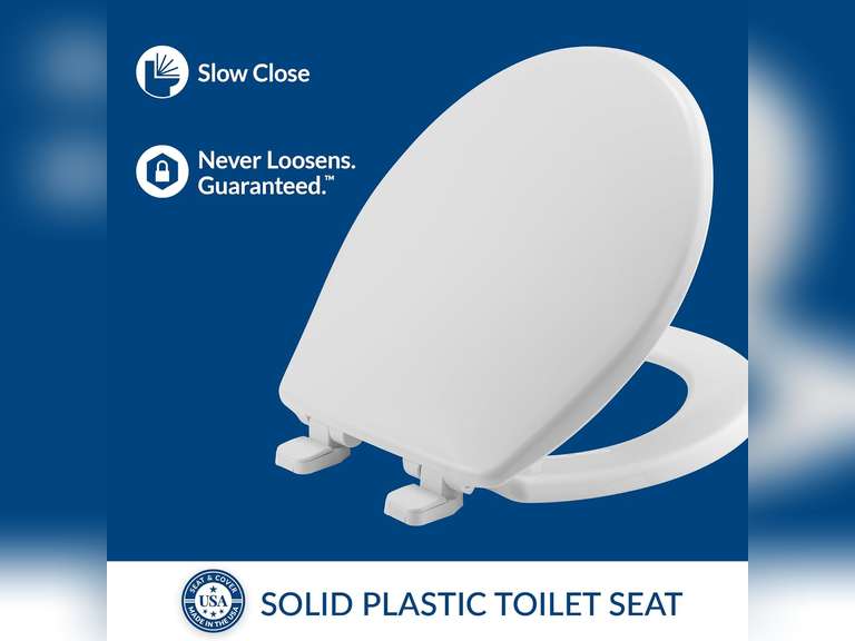 Mayfair 880SLOW 000 Caswell Toilet Seat Will Slowly Close and Never Loosen, Round, Long Lasting Plastic, White 36