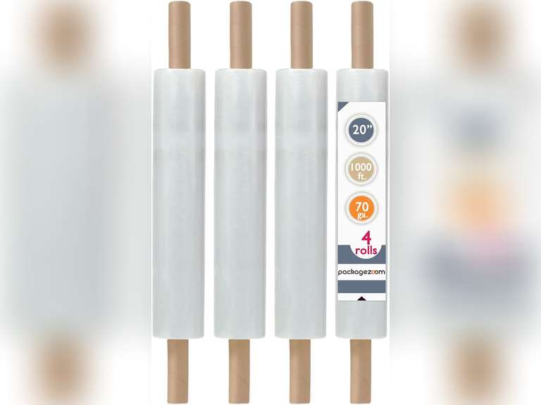 PackageZoom 20 inch x 1000 Feet Stretch Wrap with Handle, Clear Stretch Film, 4 Rolls 62