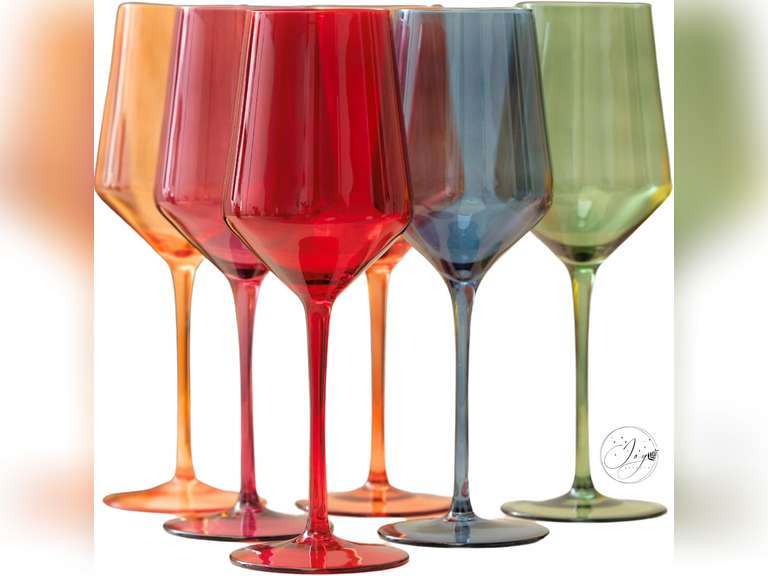 Colored Wine Glasses Set of 6 | Long Stem HAND-BLOWN Crystal Glass in Jewel Tones | Unique Wine Glasses | Colorful Wine Glasses Set of 6 | Cute Wine Glasses | Colored Glassware 32