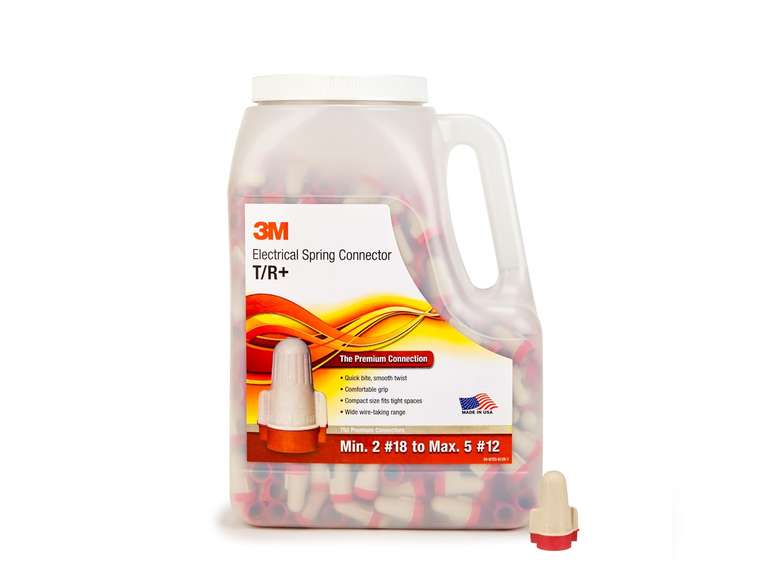 3M Performance Plus Wire Connector T/R+JUG, Tan/Red, Flexible Steel Spring Connectors, Smooth, Comfortable Feel, Copper, CSA Certified, UL Listed, Jug of 750, 22-8 AWG 105