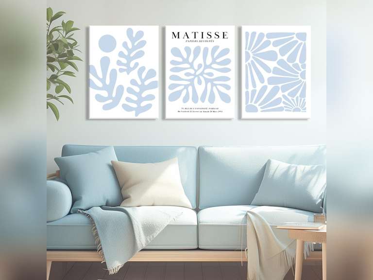 yulihaz Matisse Flower Wall Art Framed 16x24 inch Set of 3 Abstract Minimalist Light Blue and White Henri Matisse Canvas Posters Prints Aesthetic Pictures Wall Decor Large Gallery Home Decoration 54