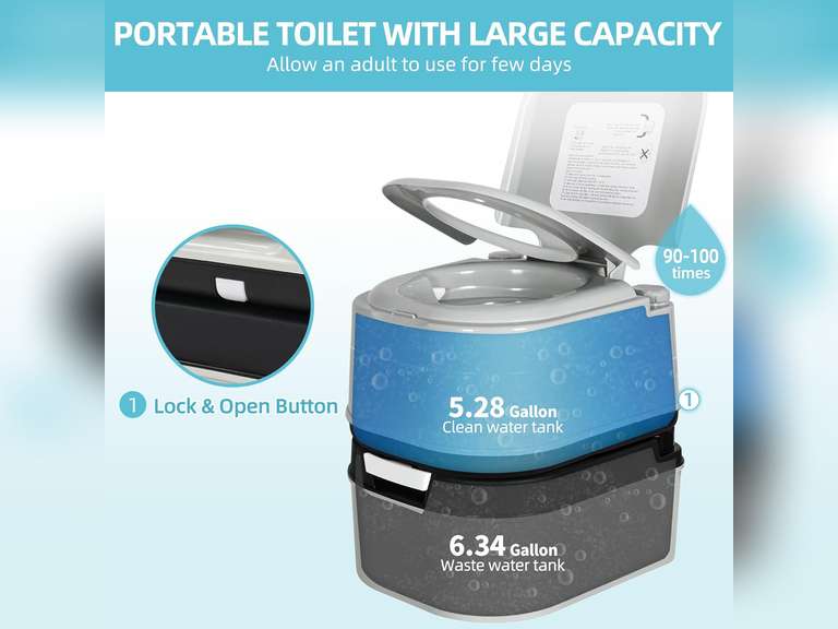 YITAMOTOR Portable Toilet Camping Porta Potty with Paper Collection 6.34 Gallon, Indoor Outdoor RV Toilet with Handle Pump, Leak-Proof OutdoorToilet for RV Travel, Boat, Trips, Grey 103