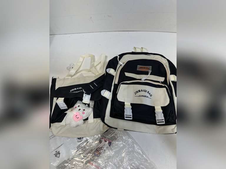 5Pcs Kawaii Cute Backpacks Combo Set with Bear Pendant Pins Patchwork Japanese Aesthetic Anime Bunny Daypack Bag Kit (Black) 32