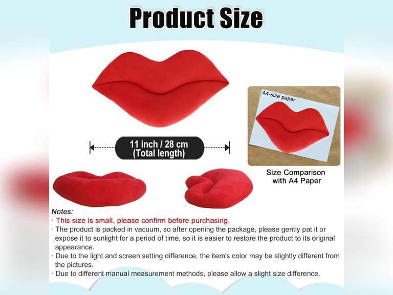 zhidiloveyou 2PCS 16" Lip Plush Red Small Decor Pillow Cute Hug Toy Soft Lip Shaped Cushion 13