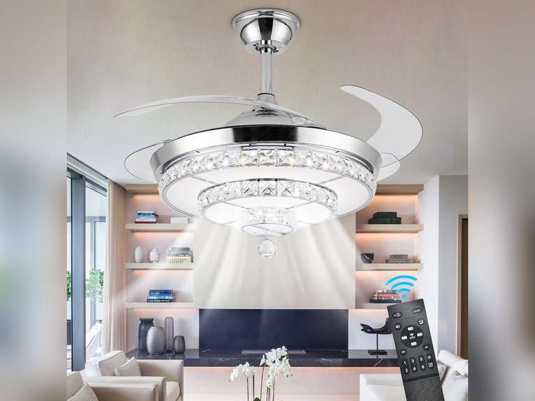 similar model Panghuhu88 42" Fandelier Invisible Ceiling Fan Chandelier with Light,Modern Crystal Ceiling Fan Light Remote Control 4 Retractable ABS Blades for Bedroom Living Dining Room Decoration 365