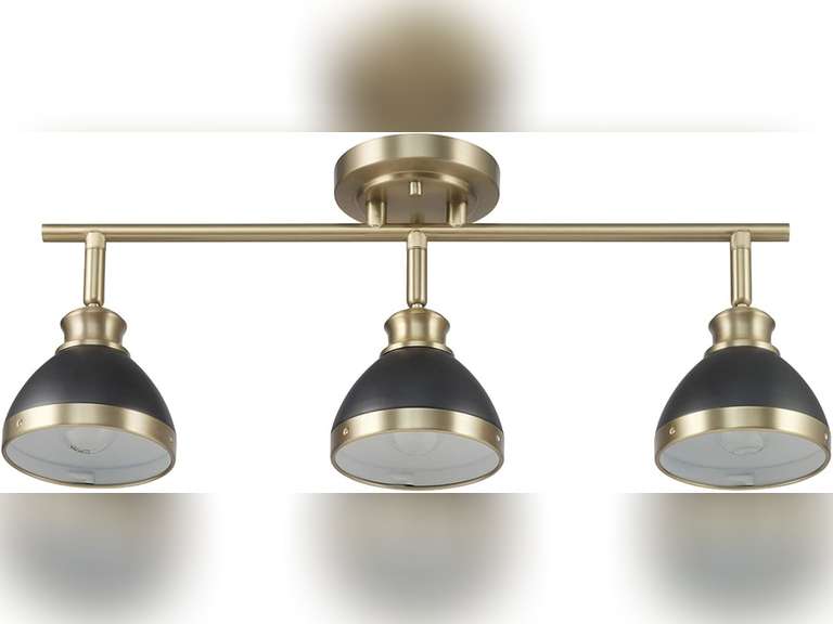 Globe Electric 64000004 22" 3-Light Track Lighting, Matte Brass, Matte Black Shades, Track Ceiling Light, Track Lighting Kit, Vintage, Ceiling Light Fixture, Home Improvement, Home D cor, Kitchen 93
